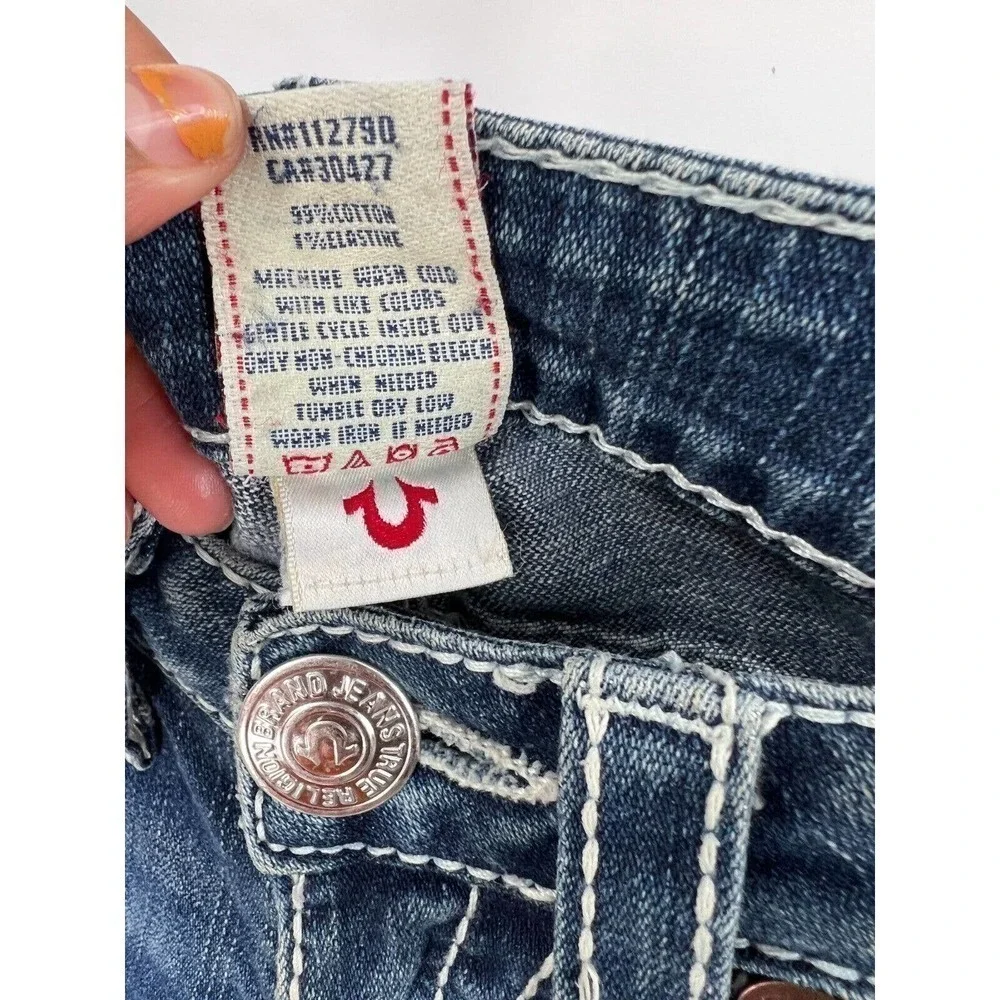True Religion Womens Size 27 Johnny Big T Blue Denim Jeans Straight Leg Low Rise